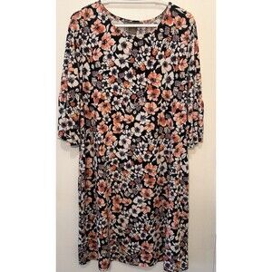 Alexandra + Oak Floral Swing Dress XL Black Pink 3/4 Sleeve Stretch